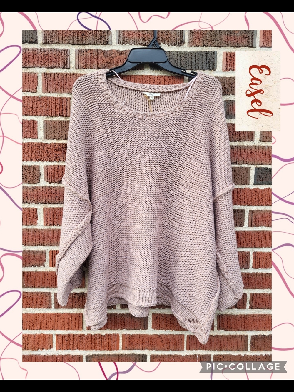 easel Blush Pink Oversized Chunky Knit Scoop Sweater